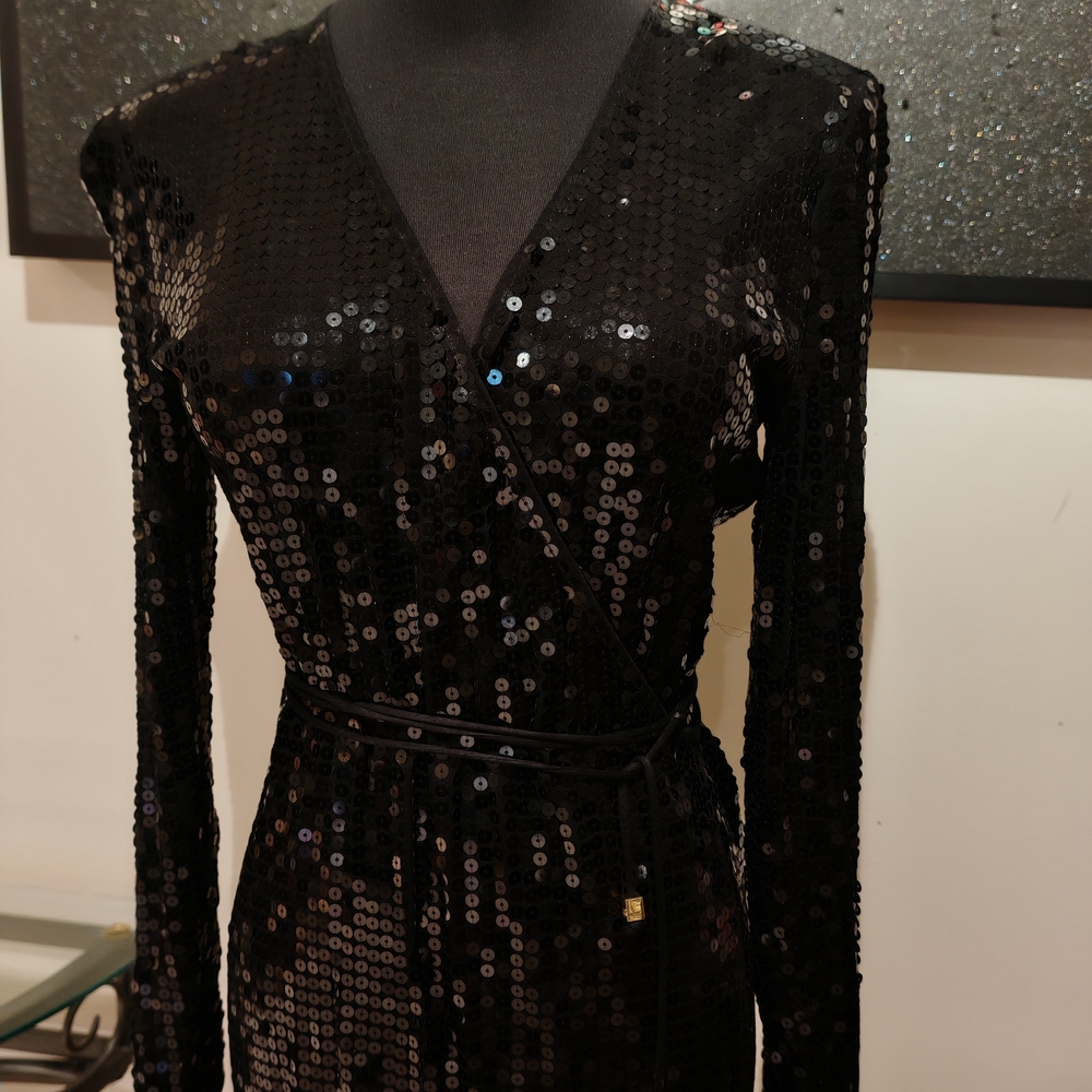Michael Kors Black Sequin Wrap Dress - size XS or S - Picture 7 of 14